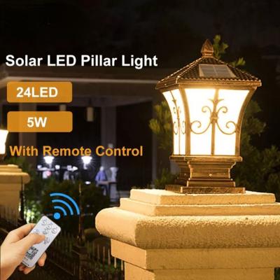 LED พลังงานแสงอาทิตย์ Pillar Light รีโมทคอนโทรล Retro Lantern Waterproof Outdoor Porch Column Lamp Night Light