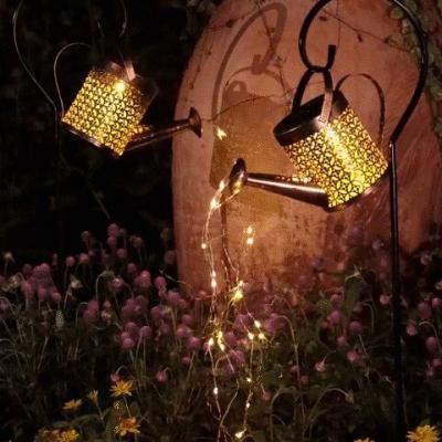 พลังงานแสงอาทิตย์ led สตริงไฟ Enchanted Watering Can Light Waterproof Garden Decor Metal Retro Lamp